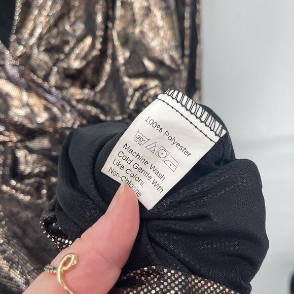 Shein gold Metallic Snakeskin Pull-over Mini Wrap Dress Small - Picture 12 of 13